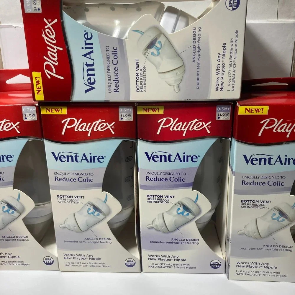 Playtex VentAire 6oz Baby Bottle Naturalatch Silicone Nipple Angled Bottom Vent